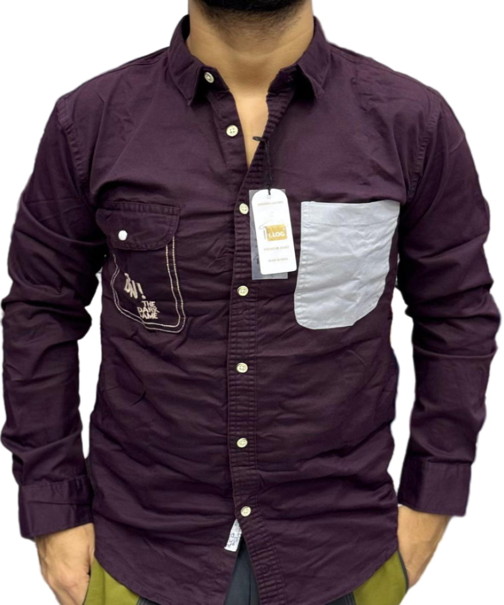 Denim Longsleeved Shirt- Maroon