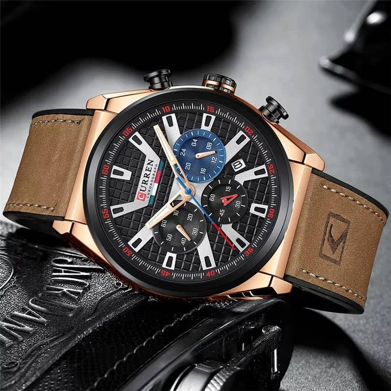 Curren Quality Leather Strap Watch-Brown