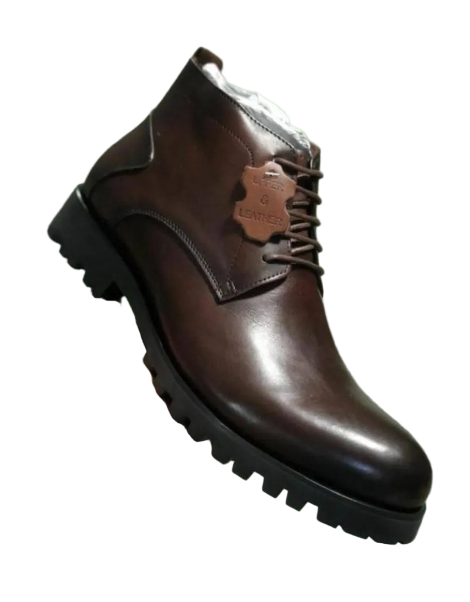 Lace Up Leather Boot -Brown