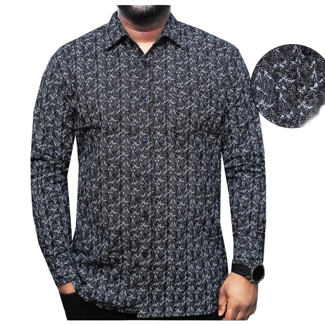 Luciano Black Pattern Cotton Shirt