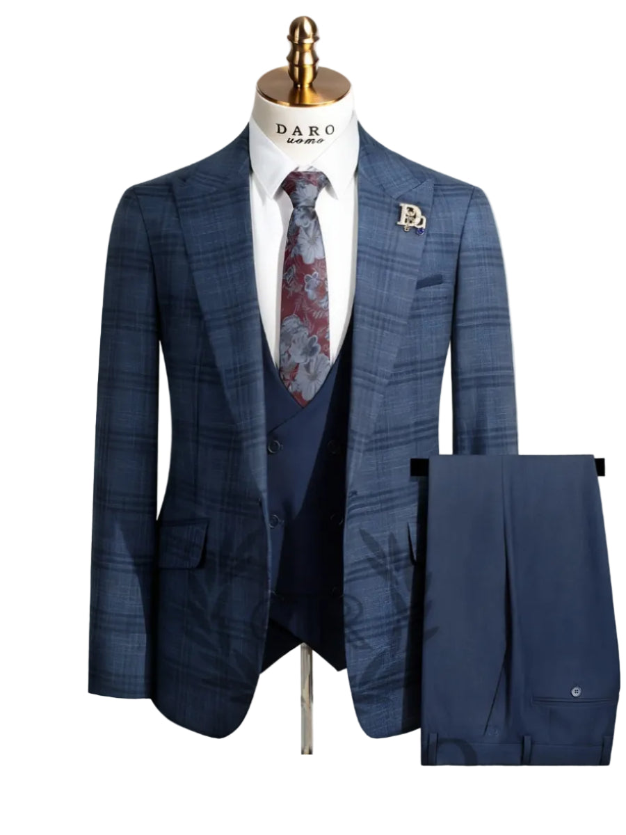Premium Quality Checkered Professional Suit-Blue