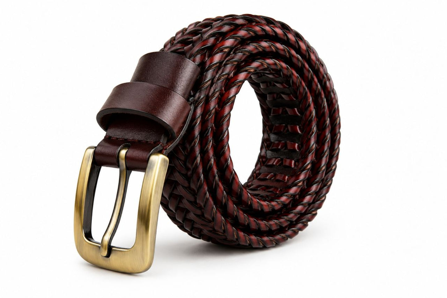 Durable And Quality Unisex  Stylish Braided Leather Belt-Coffee Brown