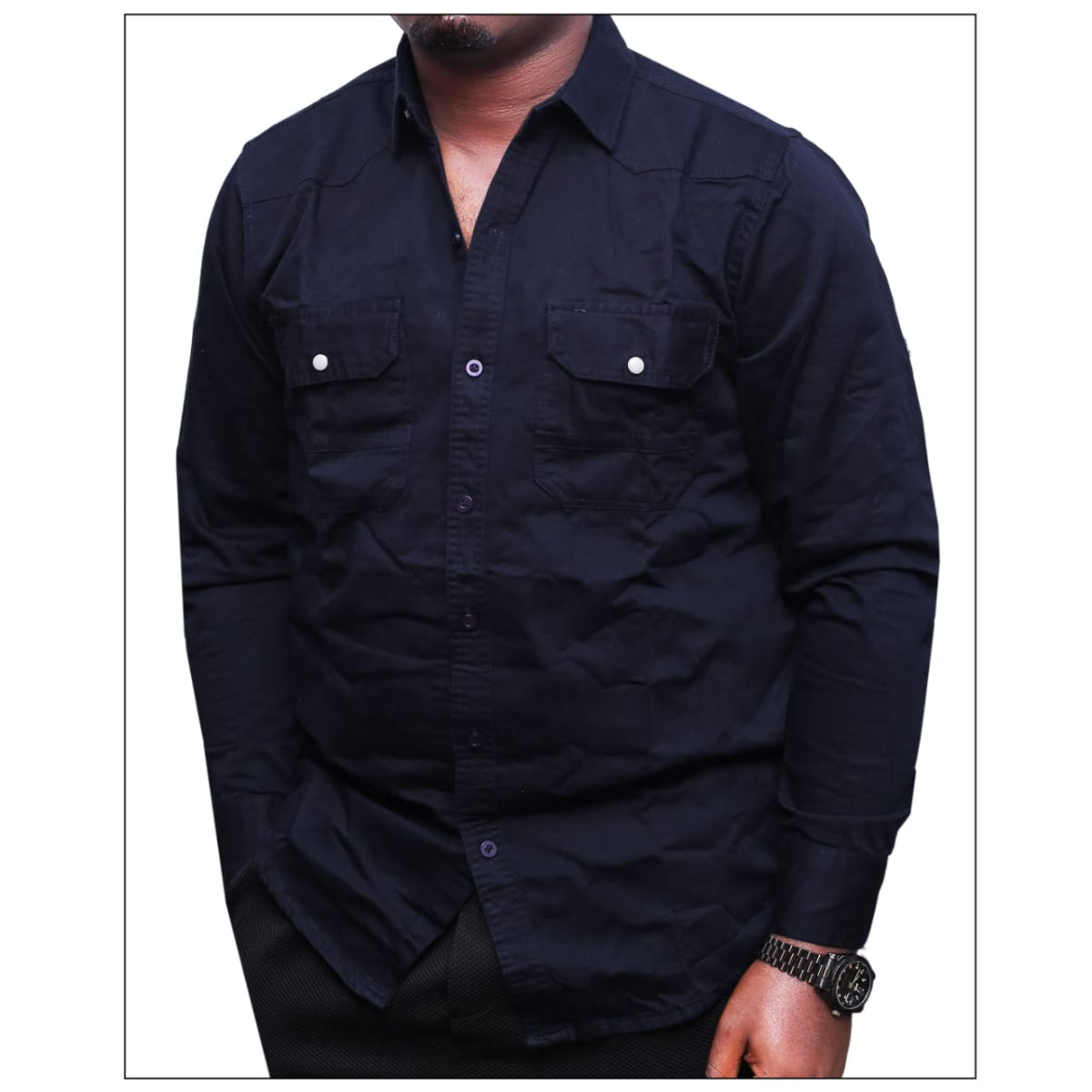 Heavyweight Cotton Denim Shirt - NavyBlue