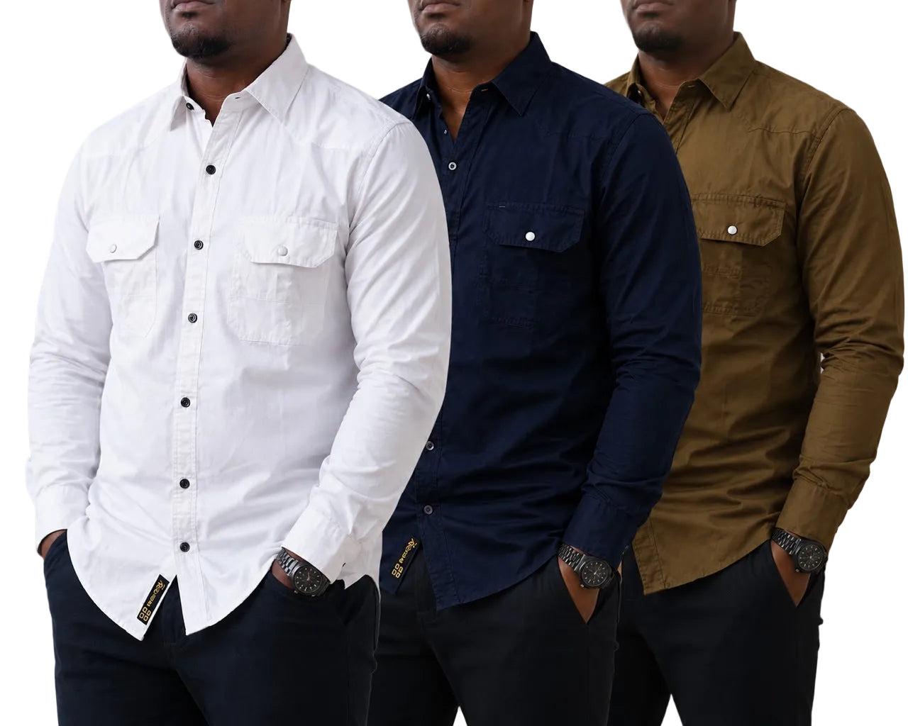 Heavyweight Denim Cotton Shirts White, Navy, & Brown