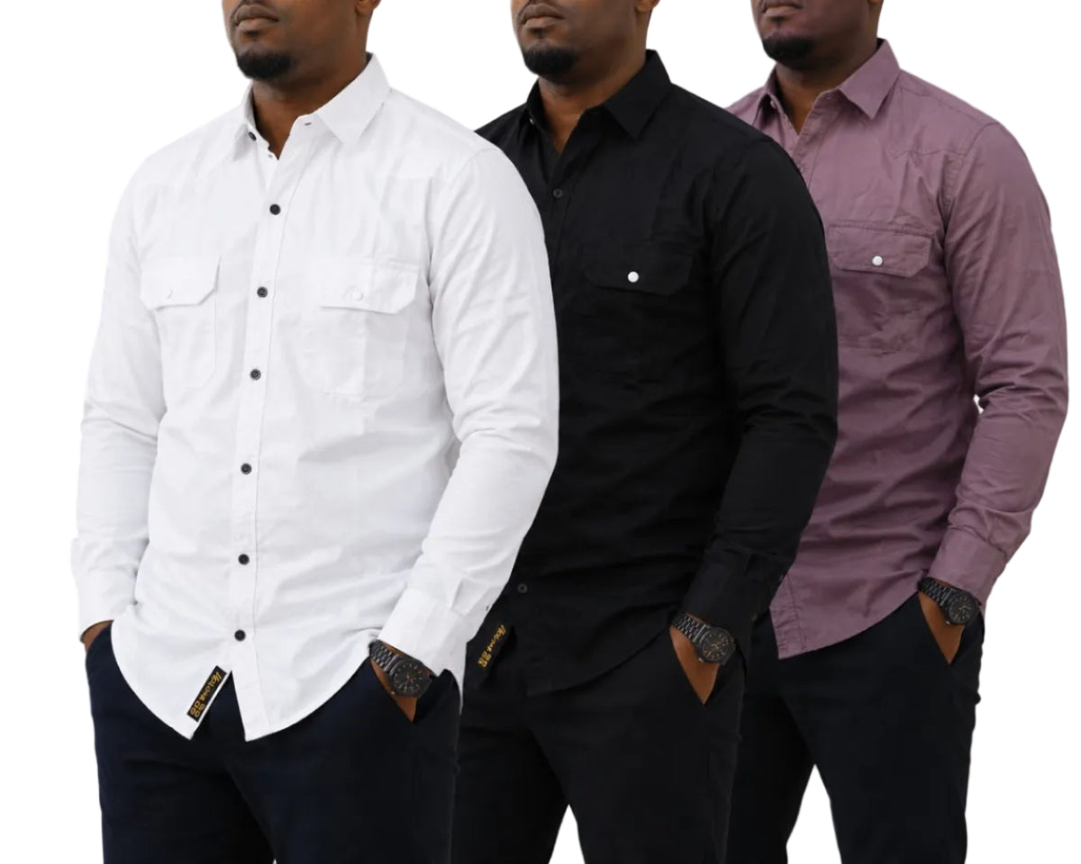 Heavyweight Cotton Denim Shirts White, Black & Purple