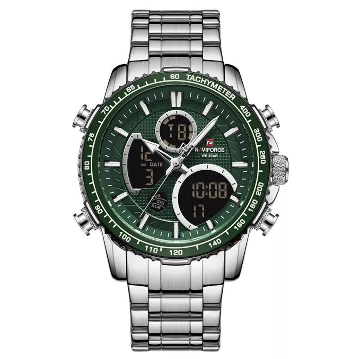Water Resistant Naviforce TimePiece Silver/Green