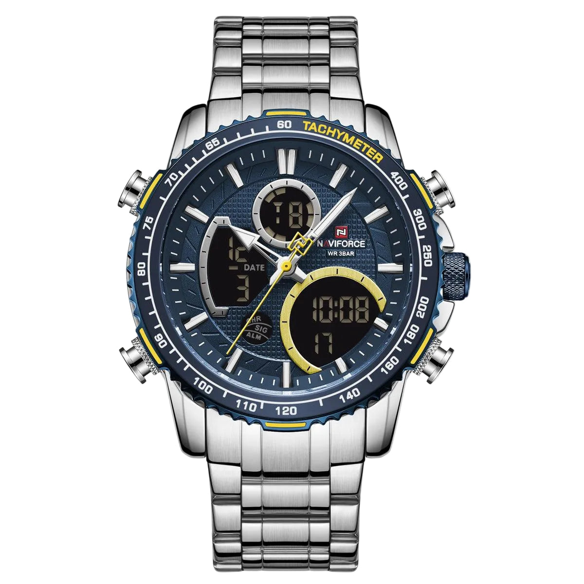 Water Resistant Naviforce Timepiece - Silver/Blue