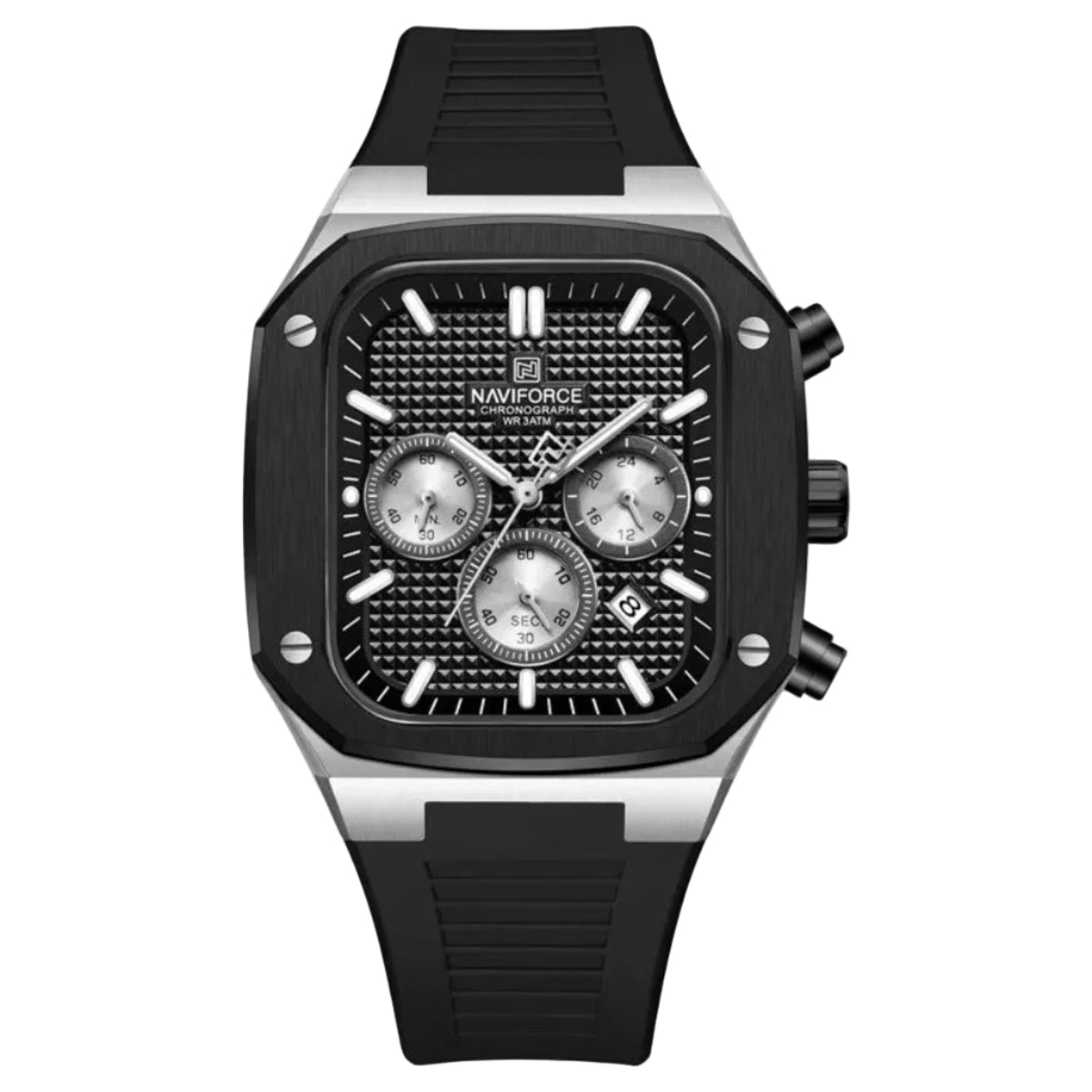 Quality Rubber Strap Naviforce Watch - Black