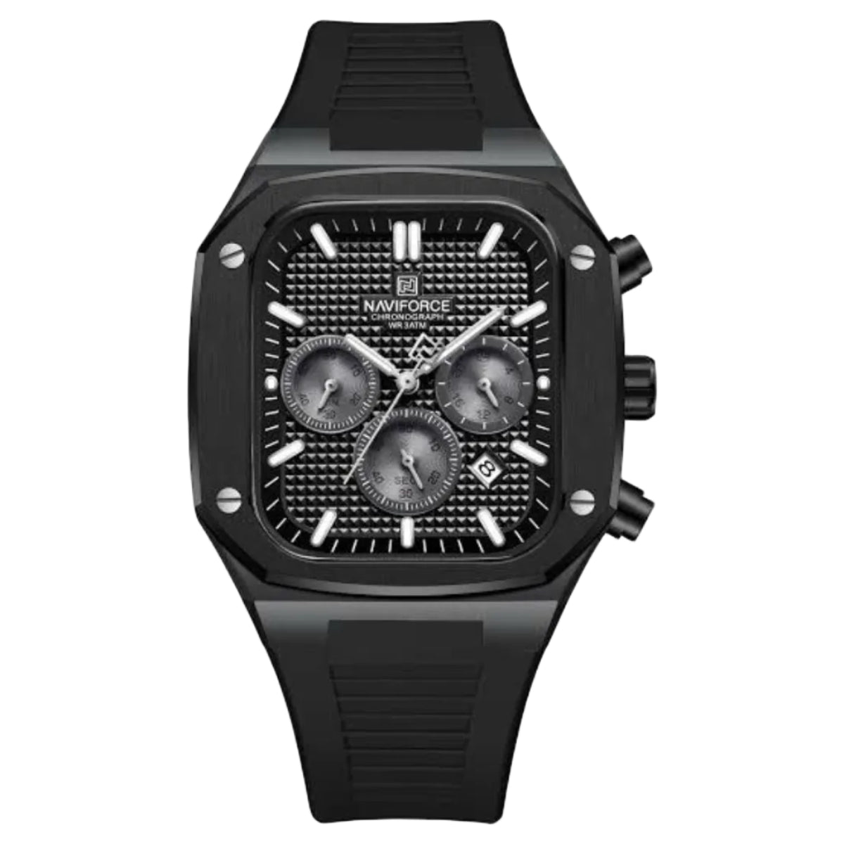 Quality Rubber Strap Naviforce Watch - Black