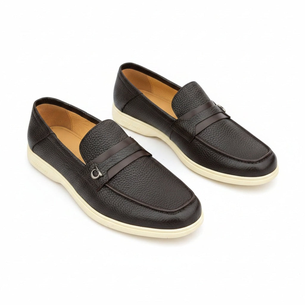 Slipon Leather Loafer Shoes - Brown