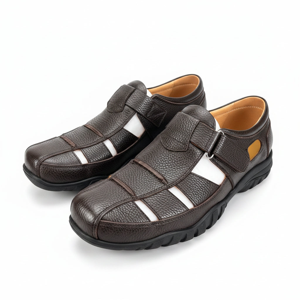 Ventilated Leather Gentle Shoes - Coffee Brown