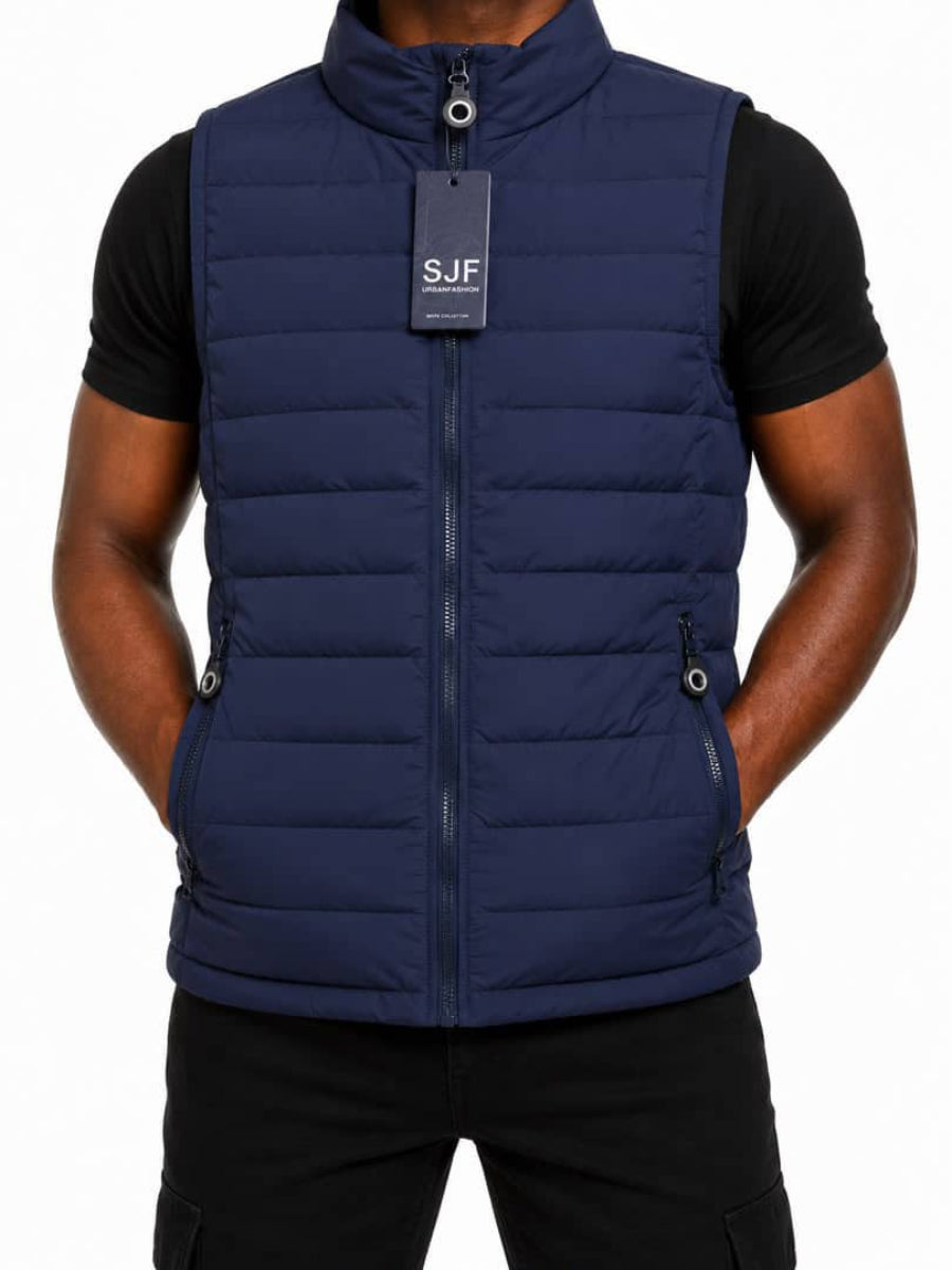 Quilted Puffer Armless Jacket - Navyblue