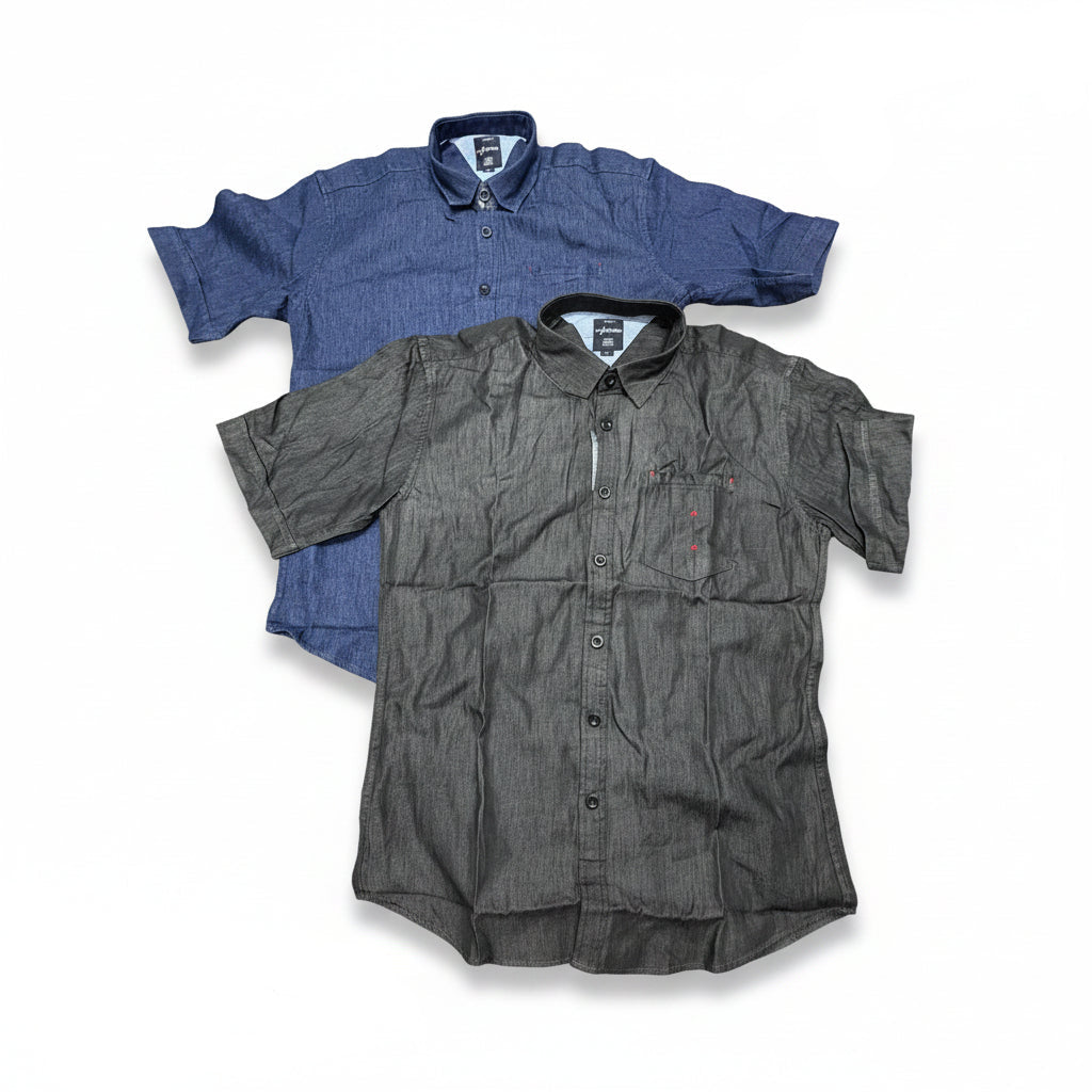 Shortsleeve Denim Shirts Blue & Darkgrey