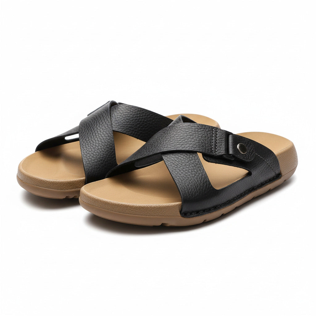 Quality And Durable Leather Sandal-Black