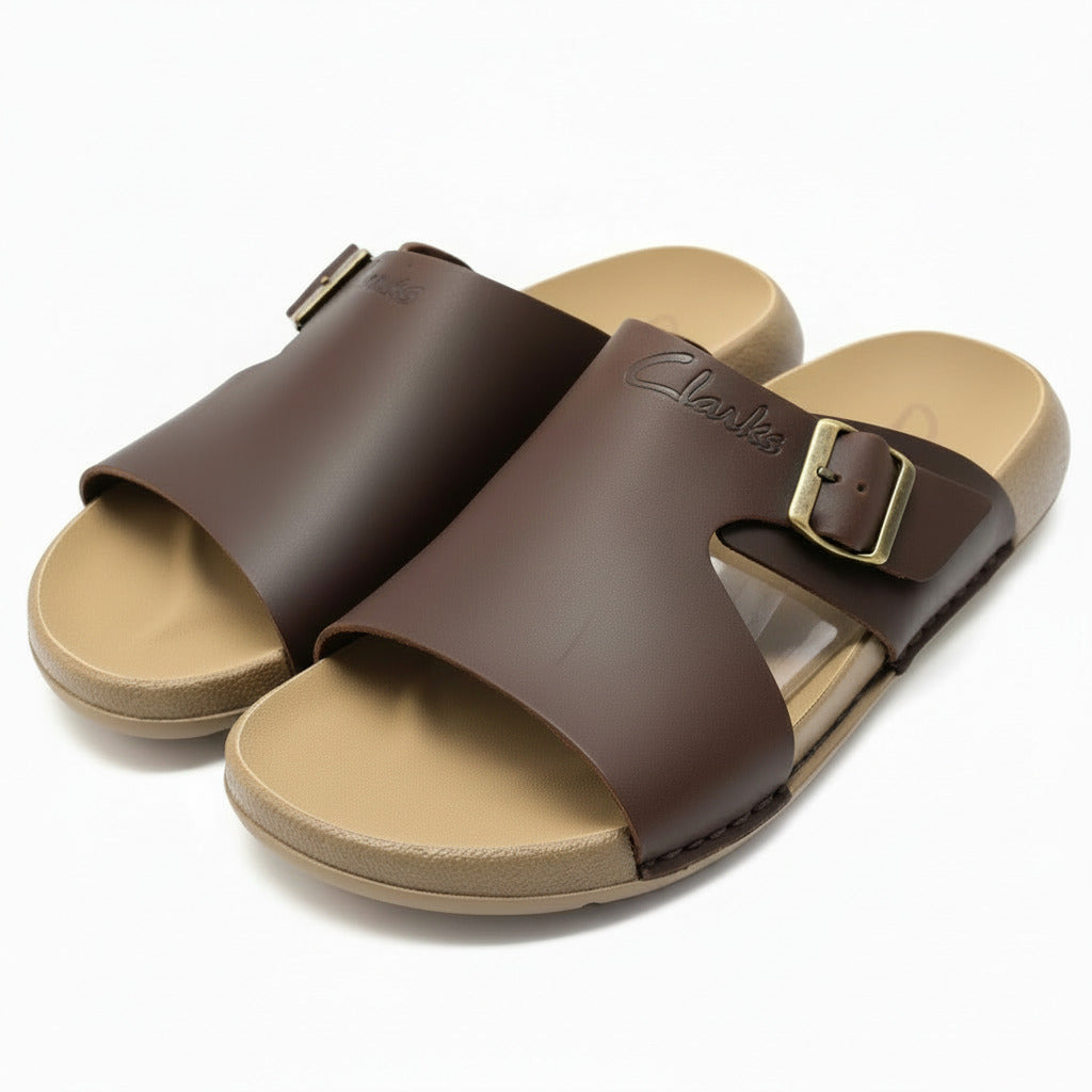 Premium Leather Slide Sandal-Coffee  Brown