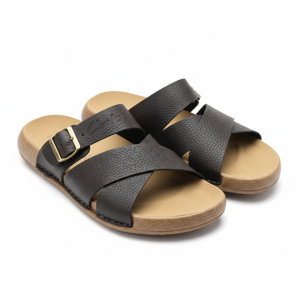 Quality And Classic Leather FootBed Sandal-Black