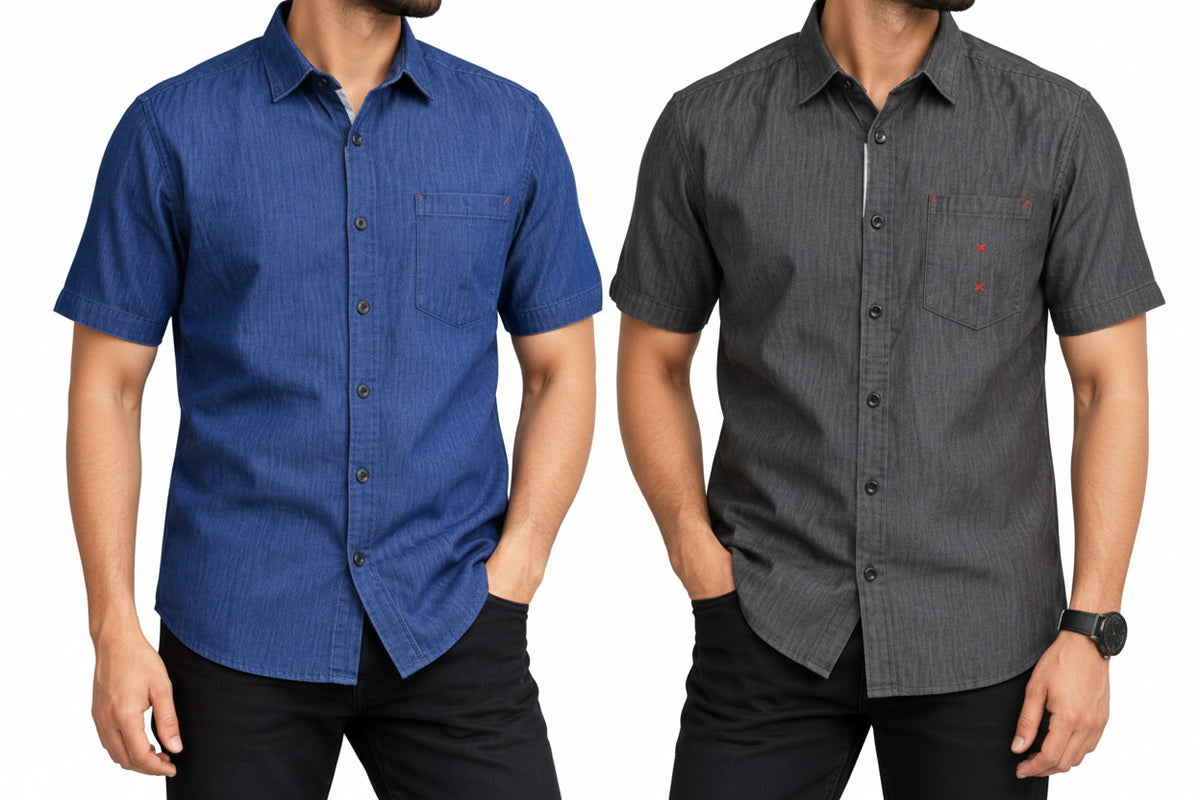 2 Pieces Of Quality Denim Jean Short - Sleeve Shirts