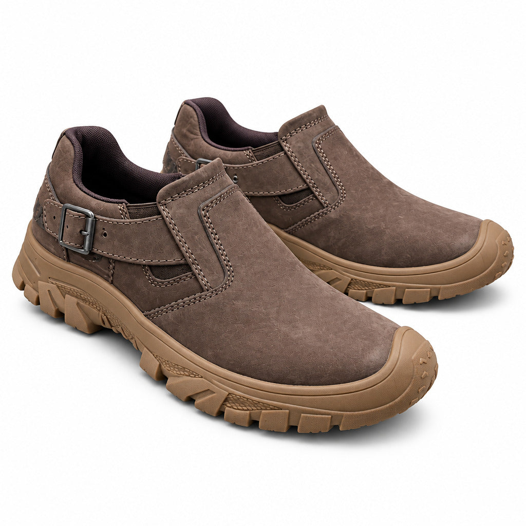 Durable And Quality Buckle Leather Shoes-Coffee Brown