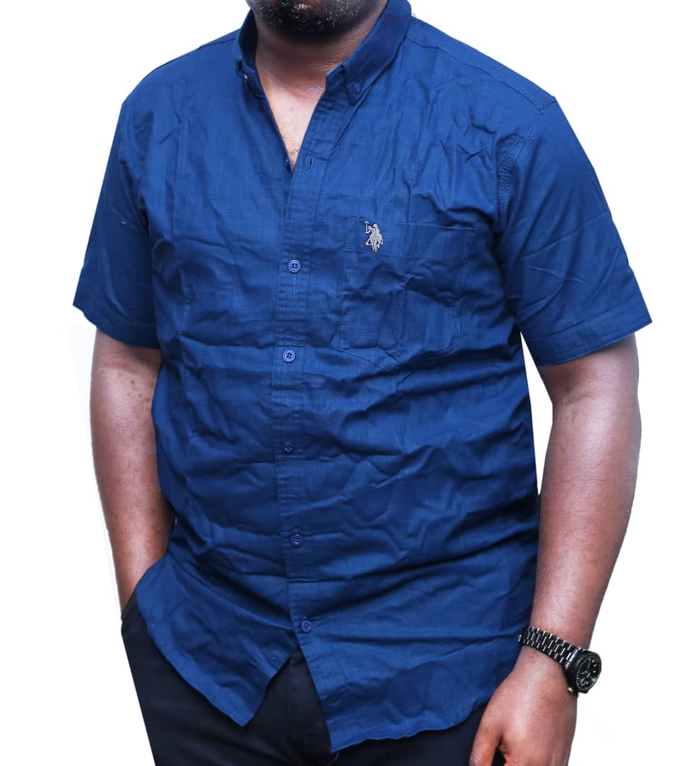 Quality Linen ShortSleeved Shirt-Navy Blue