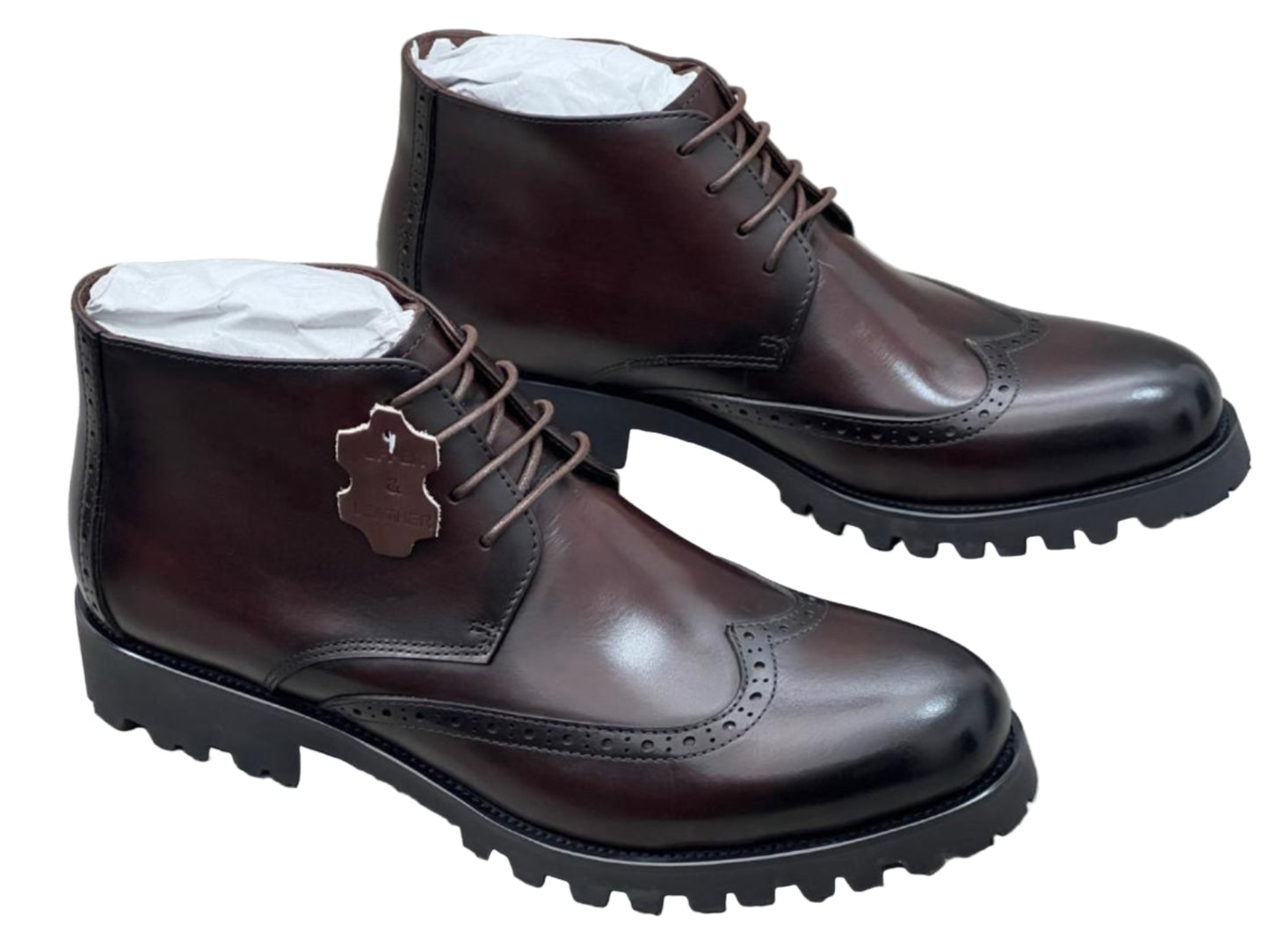 Oxford Leather Laceup Boots - Coffee Brown