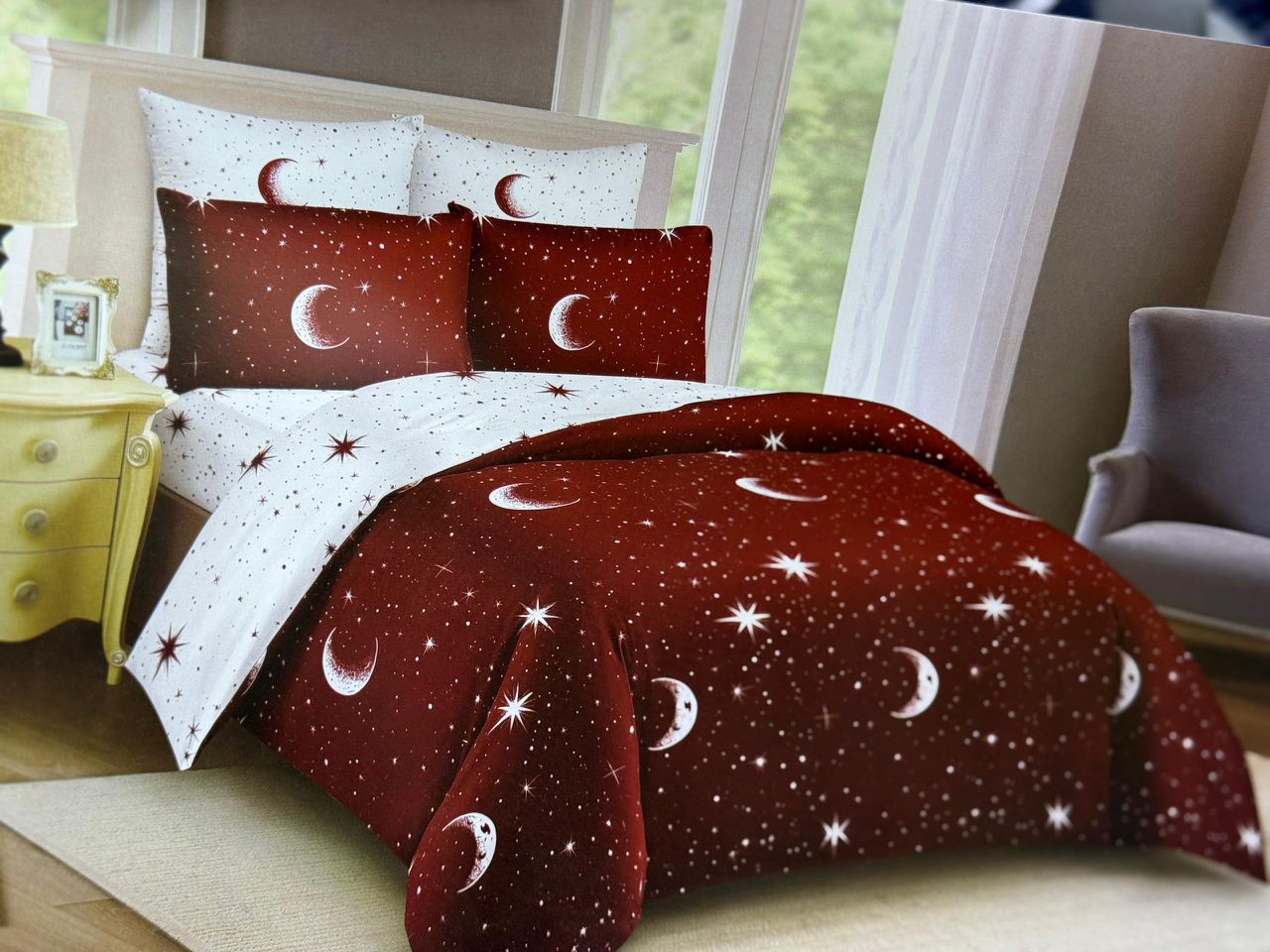 4Pcs Cotton Duvet-Maroon