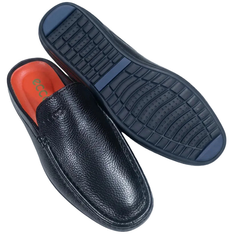 Quality ECCO Grained Leather Slip-On Backless Mule Loafer