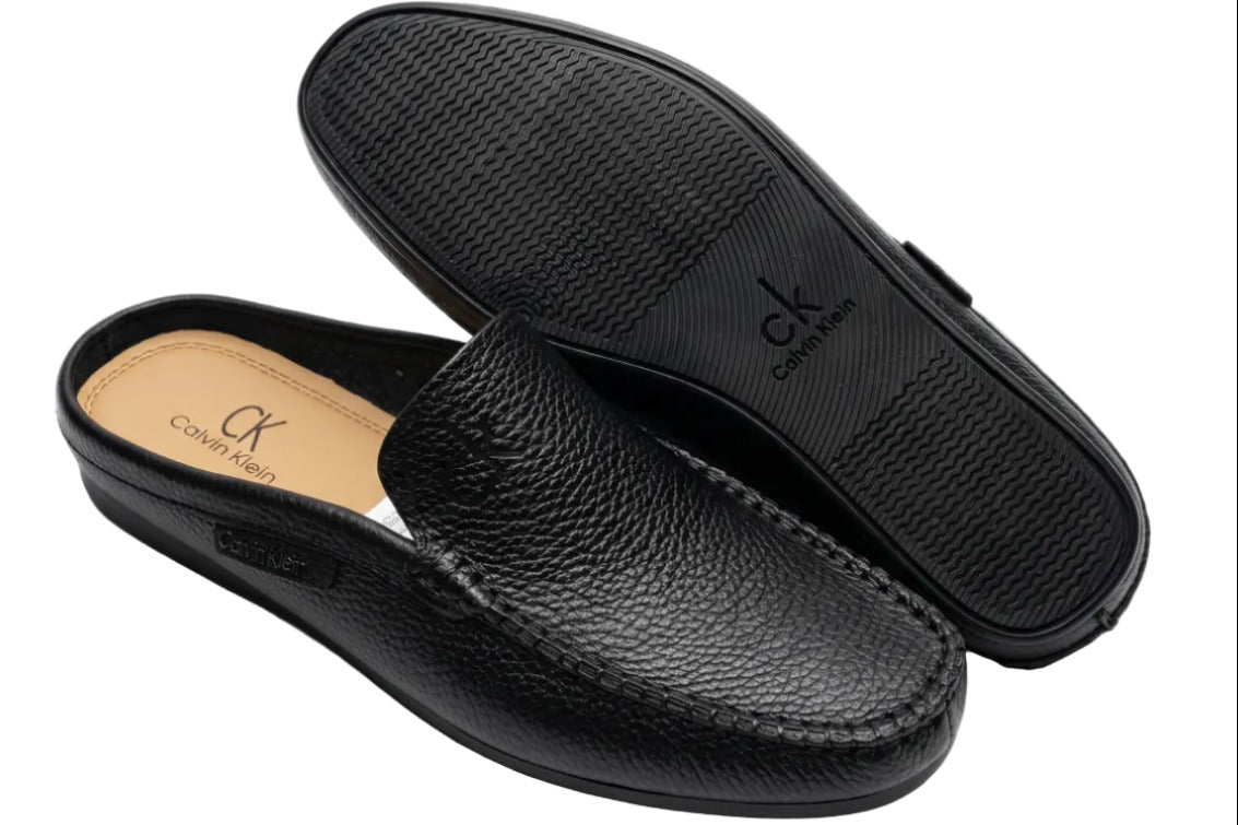 Quality Calvin Klein Textured Leather Backless Mule Loafer