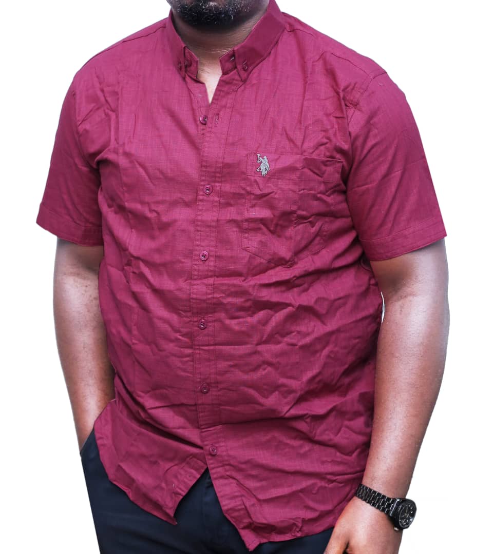 Durable & Quality  Linen ShortSleeved Shirt-Maroon
