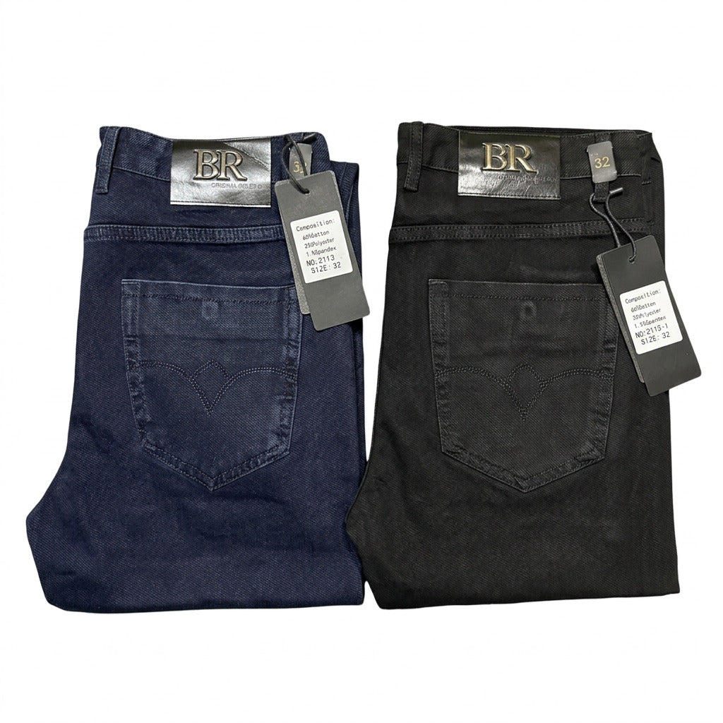 2 Piece Men's Classic Break Rule Quality Jeans-Navy Blue & Black