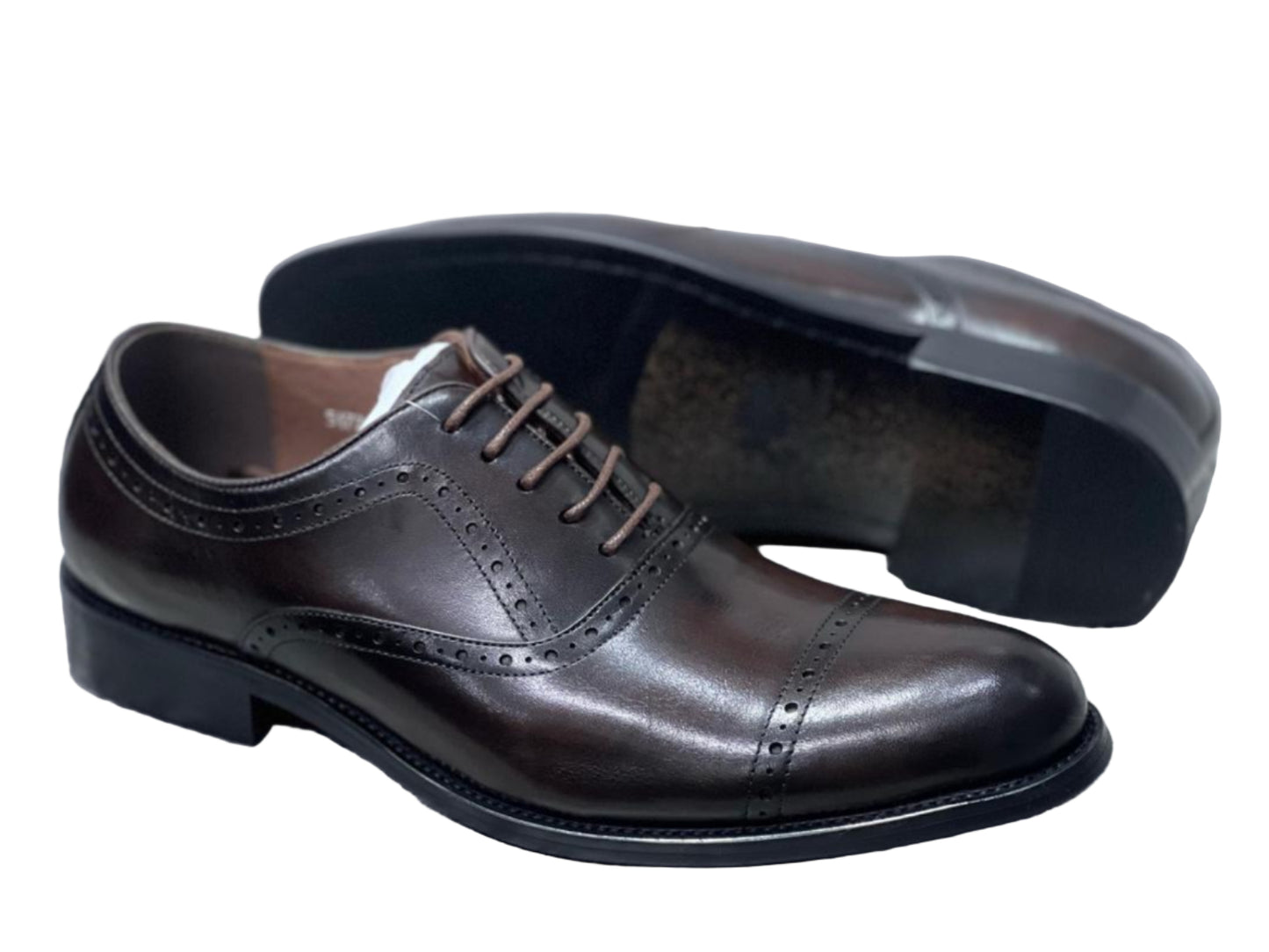 Gentle Leather Shoes With Laces - Coffee Brown
