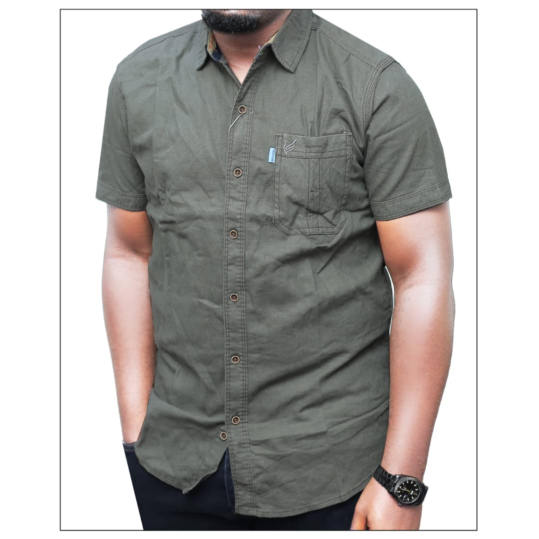 Premium Cotton Short Sleeve Shirt-Army Green