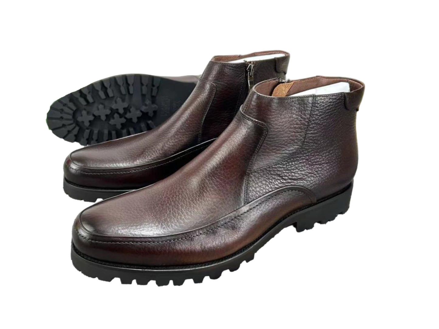 Gentle Leather Boot With Zip - Coffee Brown
